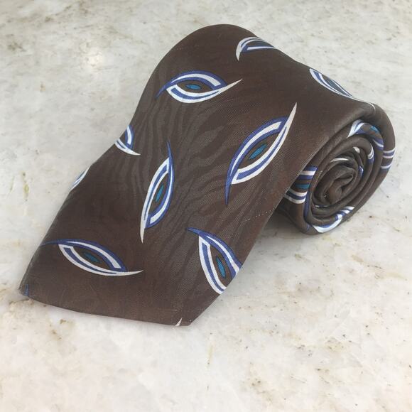 GINO POMPEII SILK BLEND BROWN WHITE PURPLE TEAL NECKTIE - Picture 11 of 12